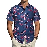 Hawaiian Shirt for Men Flamingo Short Sleeve Casual Button Down Shirts Summer Beach Shirt(SLHLN-S)