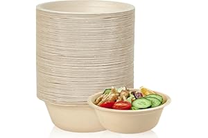 ECOLipak 150 Pack Compostable Disposable Paper Bowls, 16 OZ Biodegradable Bagasse Eco-Friendly Sugarcane Soup Bowls for Salad Wheat Flakes(Nature)