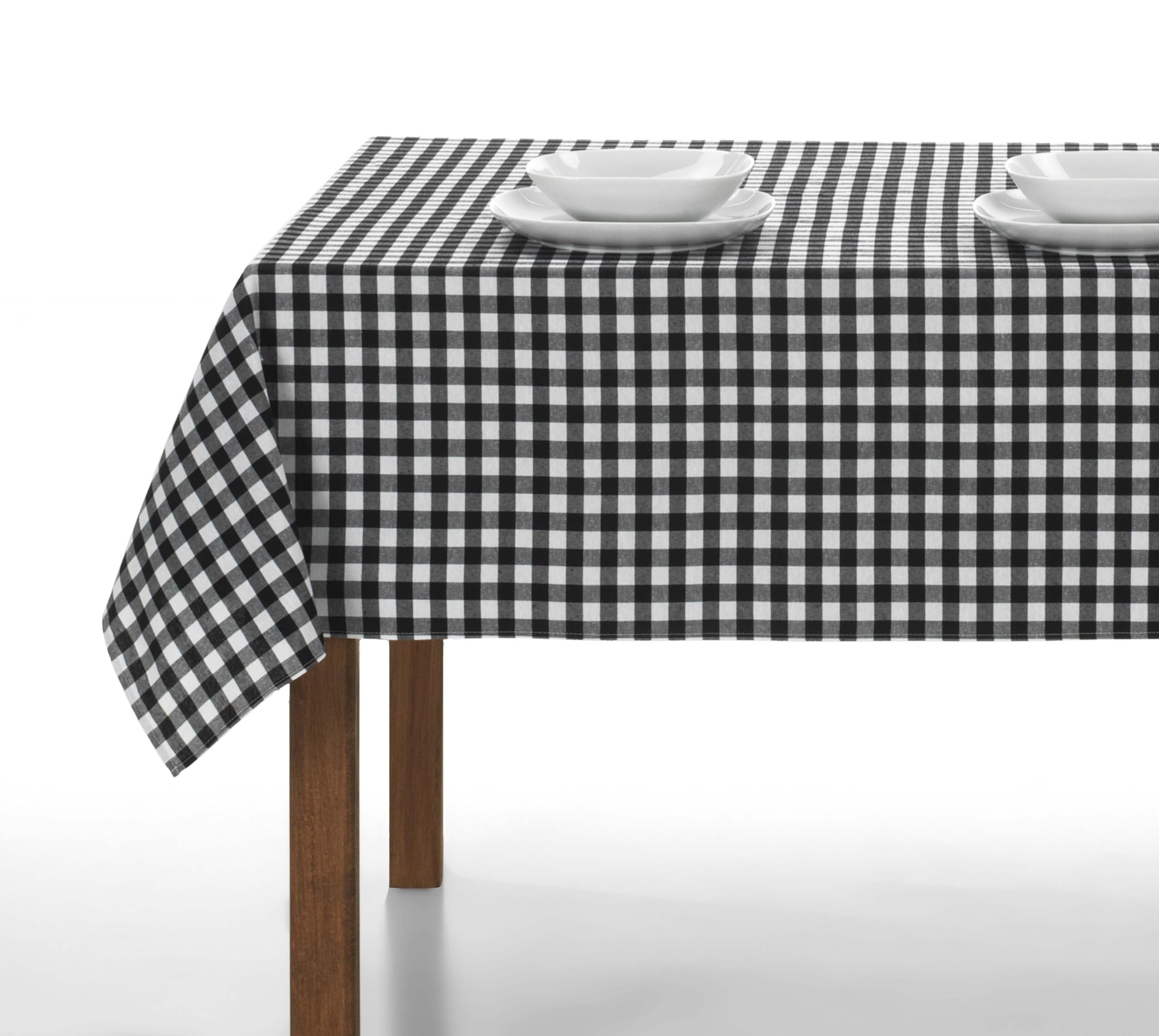 LAN&LAN - Vichy Rectangular Checkered Fabric Tablecloth, Indoor and Outdoor Tablecloth; Dining Room, Garden, Camping, Sand and Picnic with Different Sizes and Models to Choose From (140 x 300, Black) — image 1