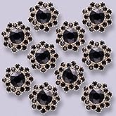 DYEESP 10PCS Crystal Rhinestone Flower Button Applique Embellishments, Clothing Sewing Button Accessory for DIY Jewelry, Wedding Party Bouquet, Craft Decoration (Black)