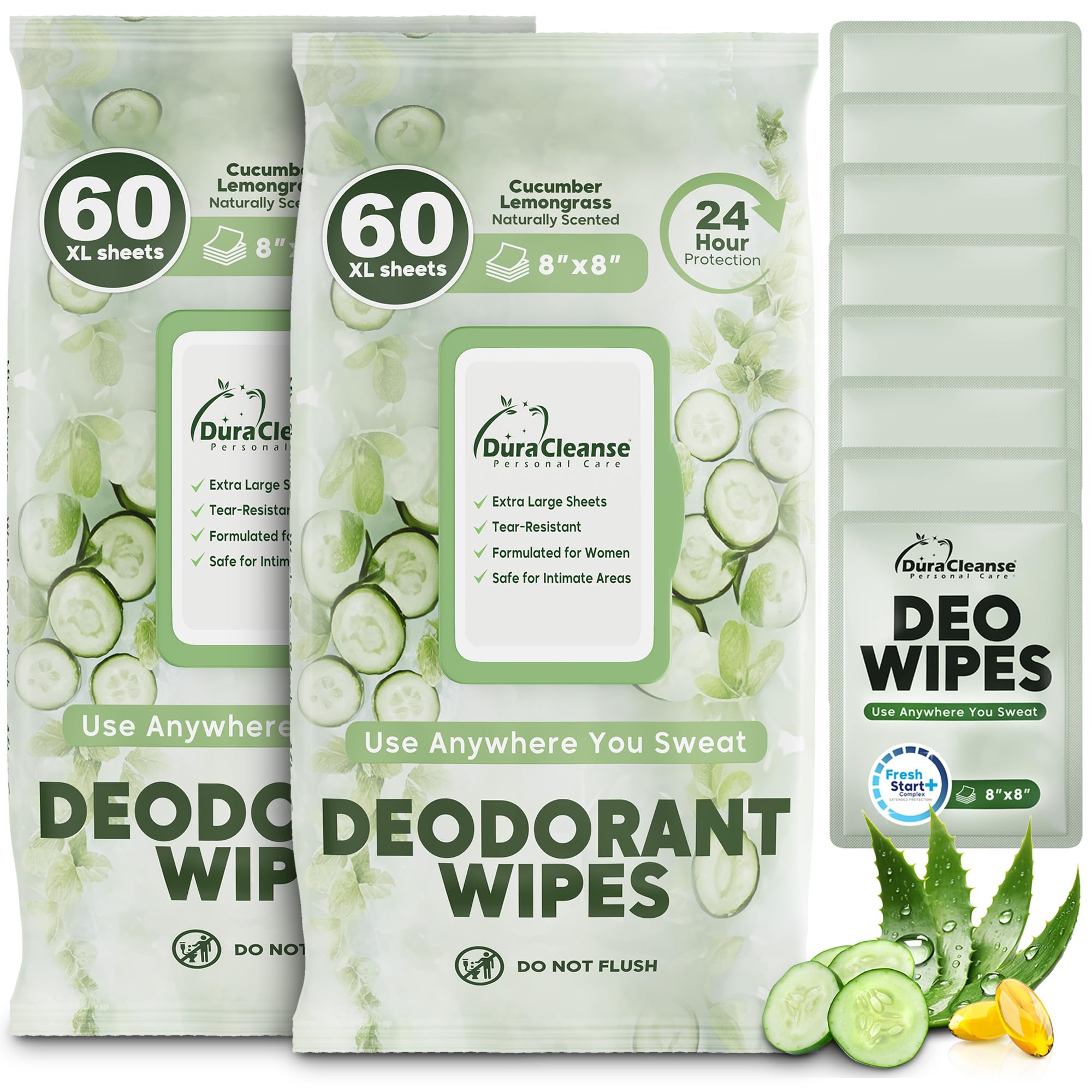 Deodorant Wipes for Women - Freshening Body Towelettes for Post-Workout, Travel, and Daily Deodorizing - On-the-Go Fresh Scent Cleansing Wipes, 120 Count (2 Pack) Image