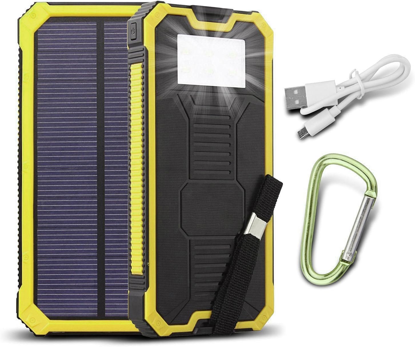 Outdoors Solar Charger 15000mAh Portable Solar Power Bank Dual USB Solar Battery Charger External Battery Pack with LED for iPhone 7 6 5, Galaxy S7 S6 S5 Sony, HTC and Most Smart Phones Tablets (Yellow)