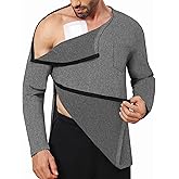 Fleece Lined Men's Post Shoulder Surgery Recovery Shirt Full Snap Tear Away Long Sleeve Chemo Port Access Adaptive Clohting