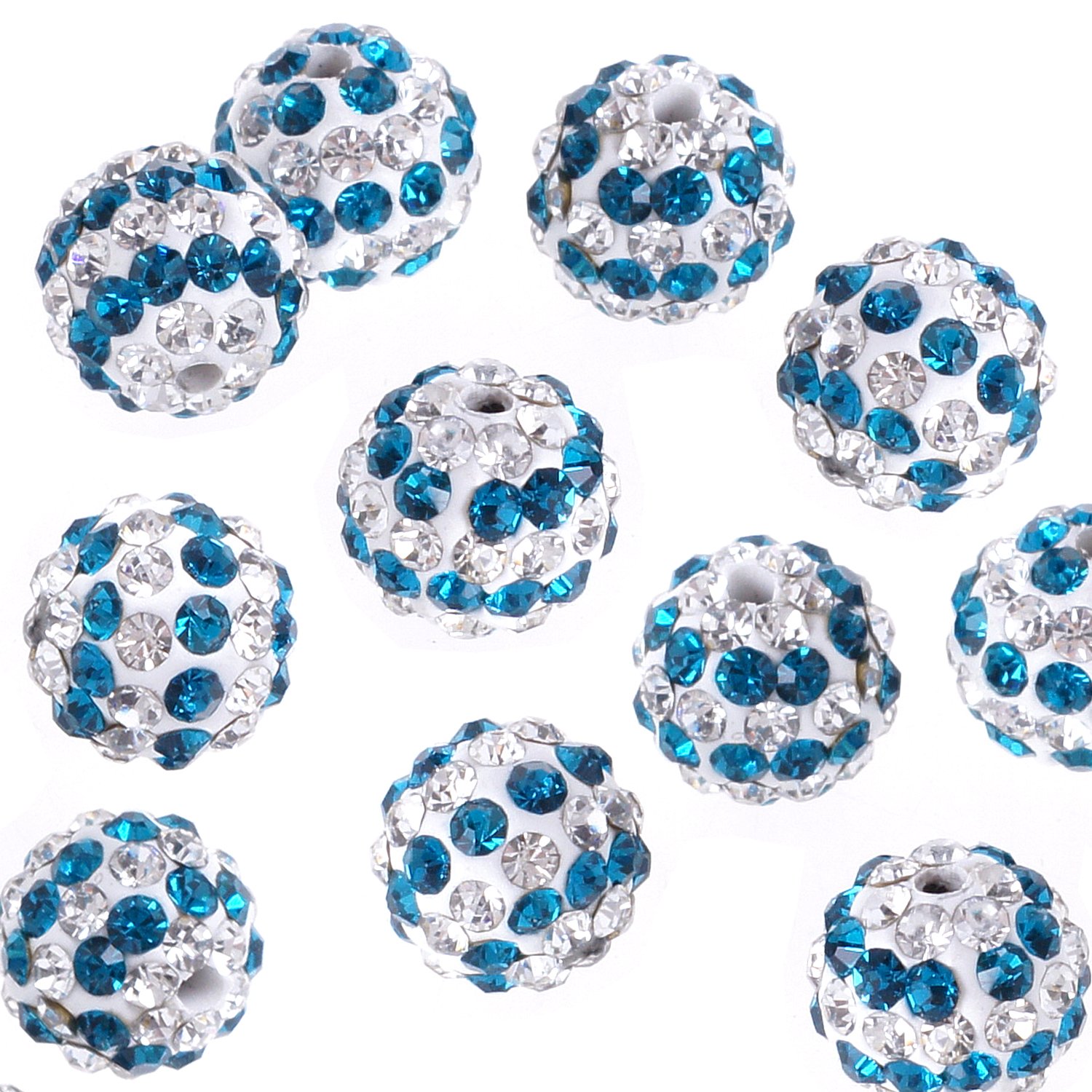 RUBYCA Stripes Czech Crystal Round Disco Ball Clay Beads fit Shamballa Jewelry (50pcs, 10mm, Blue) — image 1