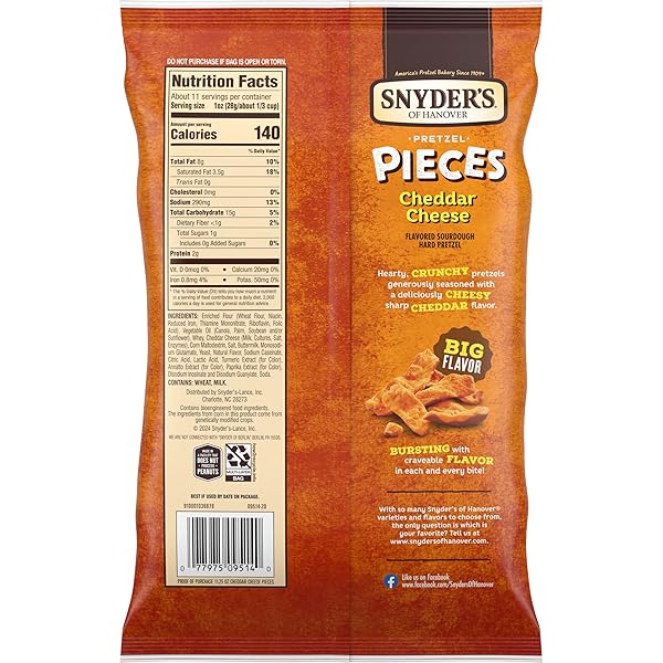 SNYDER’S OF HANOVER CHEDDAR CHEESE FLAVORED PRETZEL PIECES, 11.25 OZ