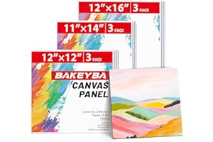 BAKEYBA Canvas Boards 11x14, 12x12, 12x16Inch 9 Pack Painting Canvas for Beginners- 100% Cotton Primed for Acrylic Oil Watercolor Paint