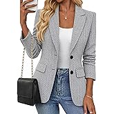 Mina Self 2026 Women's Spring Herringbone Tweed Blazer - Warm Fully Lined Notched-Lapel Plaid Work Office Jacket with Pockets
