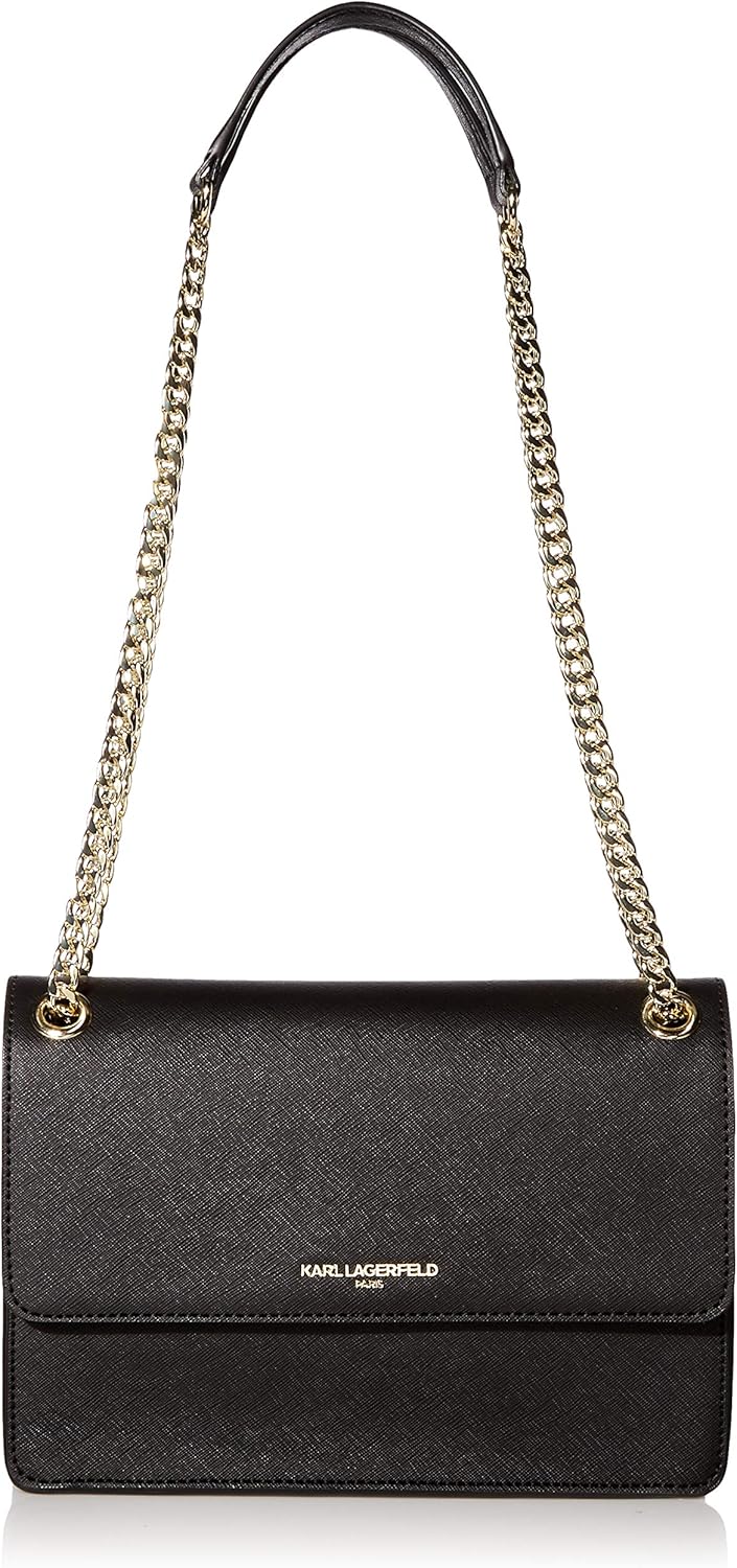 Karl Lagerfeld Paris Adjustable Flap Shoulder Bag, BLK/Gold Handbags