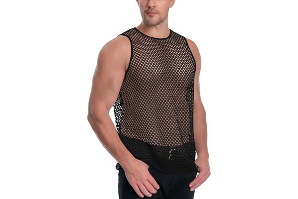 Mens Mesh Tank Top Muscle Fishnet Shirts See Through Crew Neck Party Tee | Mens mesh top, Fishnet tank tops men, Round neck s