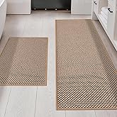 YIHOUSE Thin Bath Mat Khaki Bathroom Rugs Sets 2 Pieces, Non Slip Absorbent Mats Quick Dry, Woven Rugs Washable, Tapetes para Baño for Bathroom Toilet,Bathtub(17"x24"+17"x47")