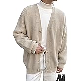 Floerns Men's Casual Long Sleeve Button Front V Neck Rib Knit Cardigan Sweaters