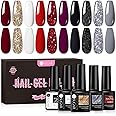UR SUGAR Black White Red Gel Nail Polish Set, 10 Colors Burgundy Red Grey White Black Red Glitter Sliver Gold Glitter Gel Polish Set for All Seasons Soak Off Gel Nail Manicure Gifts Set for Women