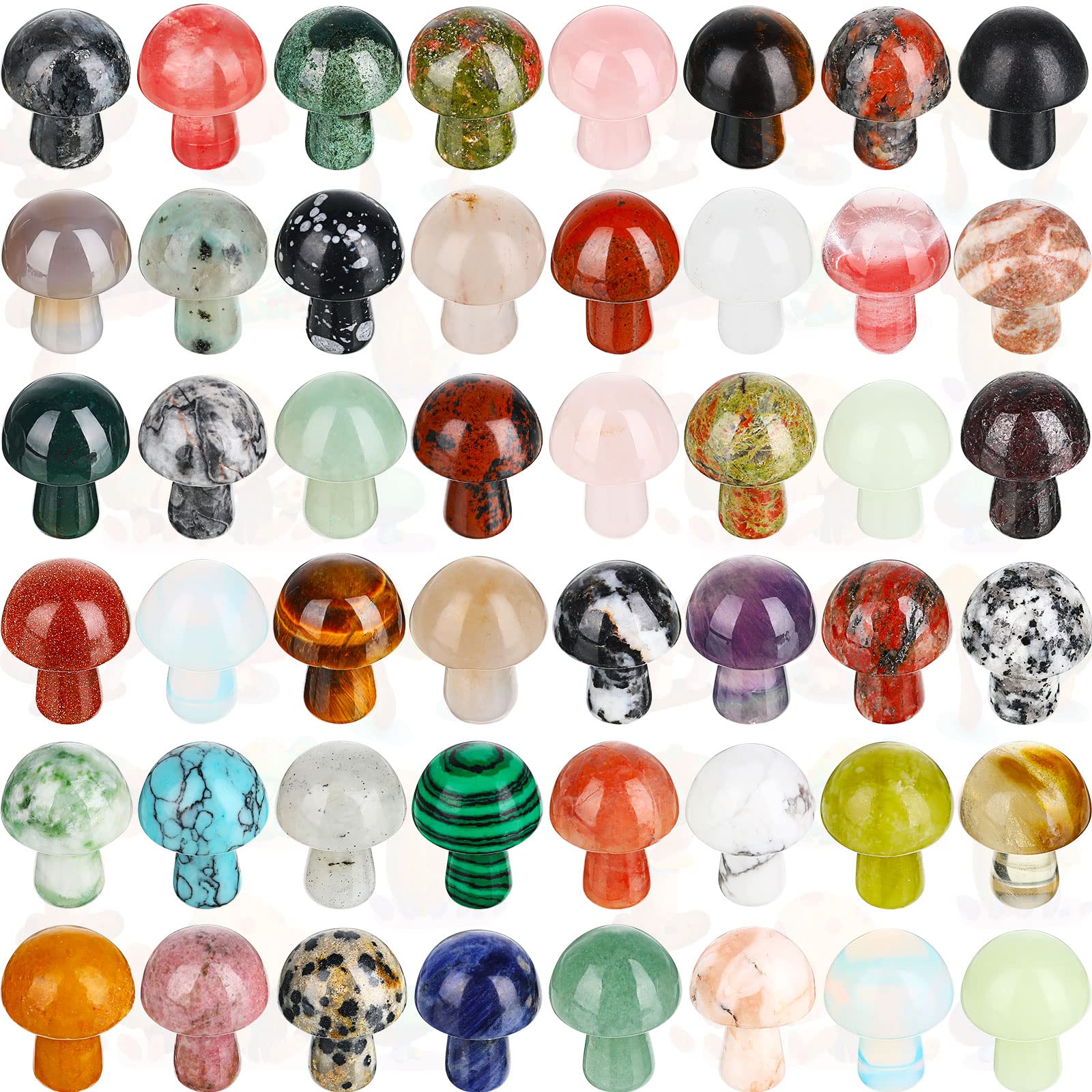 48 Pcs Mini Crystal Mushroom Gemstone Sculpture Decor Carved Witch Mushroom Polished Crystal Cute Mushroom Stones for Witchcraft Supplies Home Garden Lawn Meditation Flower Pot Decor(Fresh Style)