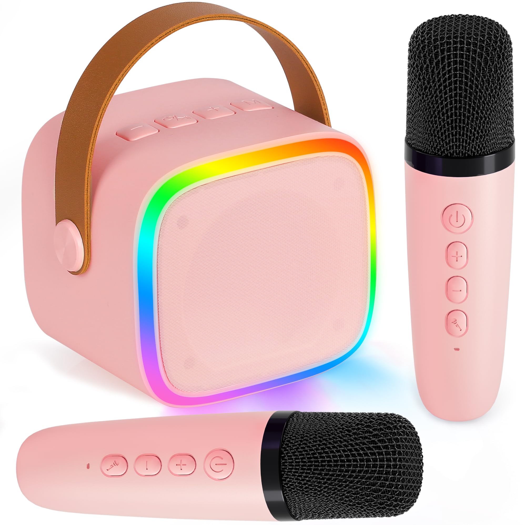 BONAOK Microphone Karaoke Machine 2 Microphones, Bluetooth Karaoke Machines for Children Adults, Portable Karaoke Player Microphone for Charging, Children's Electronic Toy (Pink)