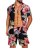 COOFANDY Men Hawaiian Matching Shirt and Shorts Set