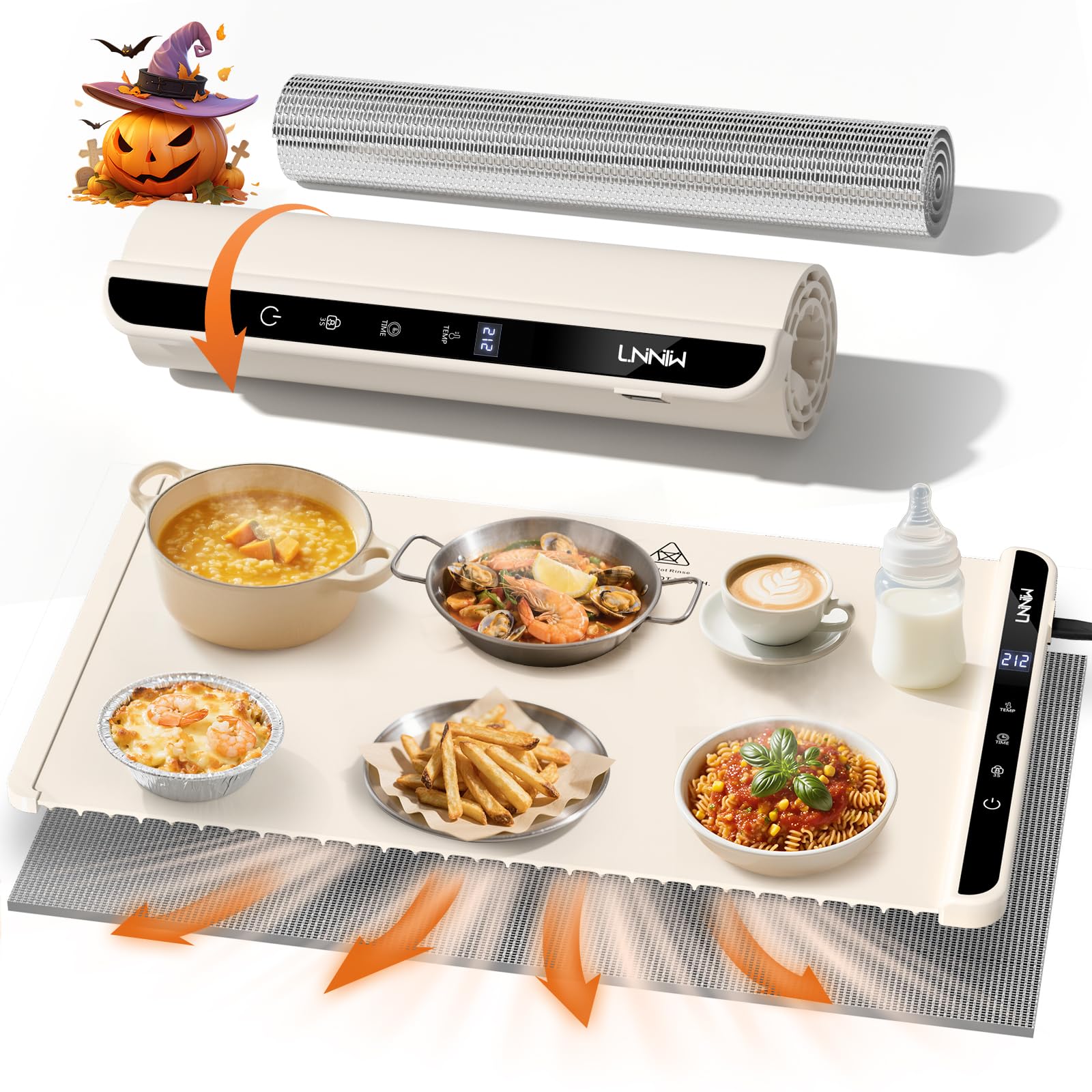Photo 1 of Food Warming Mat with Heat-Resistant Pad, 26X15 Inch, 6 Temperature & 6 Timer Settings, Child Lock Safety,Food Warmer Chafing Dishes for Buffet,Gatherings,Parties,Everyday Use