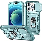 WMYUHAN for Apple iPhone 14 Pro Max Case Military Grade Drop Shock Protection Cell Phone Cover with Slide Camera Cover Built-in 360° Rotate Ring Stand for iPhone 14 Pro Max 6.7 -Green