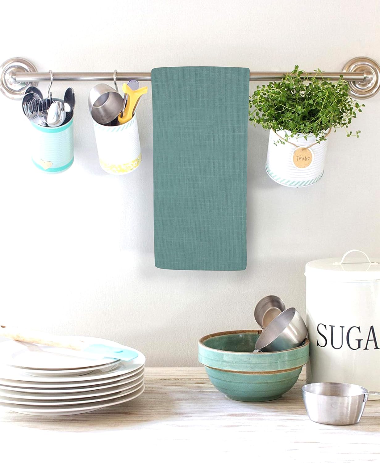 Urban Villa Solid Slub Aqua Color Dinner Napkins Everyday Use Premium Quality 100% Cotton Set of 12 Size 20X20 Inch Over sized Cloth Napkins with Mitered Corners Ultra Soft Durable Hotel Quality: Kitchen & Dining