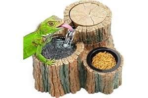 MIXJOY Reptile Water Fountain with Food Dish 550ML, 2 in 1 Reptile Waterfall Drinking Fountain, Reptile Water Dispenser for Bearded Dragon, Gecko, Leopard, Lizard, Chameleon, Tree Frog