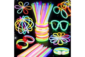 BUDI 467Pcs Glow Sticks New Years Eve Party Supplies Party Favors for Kids Adult Glow in the Dark 4th of July Accessories Neon Decors Necklaces Glowsticks Bulk 8 Colors 8" with Glasses Connectors