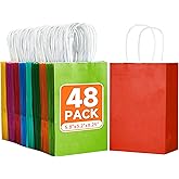 METAPRINT 48 Pcs Rainbow Paper Gift Bags with Handles in Bulk, 5.8x3.2x8.25 inch Small Kraft Paper Bags for Birthdays, Party Favors, Wedding (8 Colors)