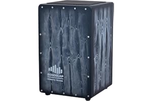 Echoslap Black Wood Grain Painted Cajon Box Drum - Hand Crafted & Hand-Painted, 21 Coiled Snare Wires, Maple Frontplate, Siam Oak Body for Vibrant Resonance. Crisp Snare & Deep Bass Padded Seat