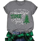 Merry Christmas Shirts for Women Xmas Buffalo Plaid Tree Shirt Top Short Sleeve Casual Graphic Print T Shirt