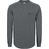 BOCOMAL Men's Long Sleeve Crewneck Work Shirt – Midweight Soft Cotton Tencel Blended Pocket Tee in a Relaxed Workwear Fit