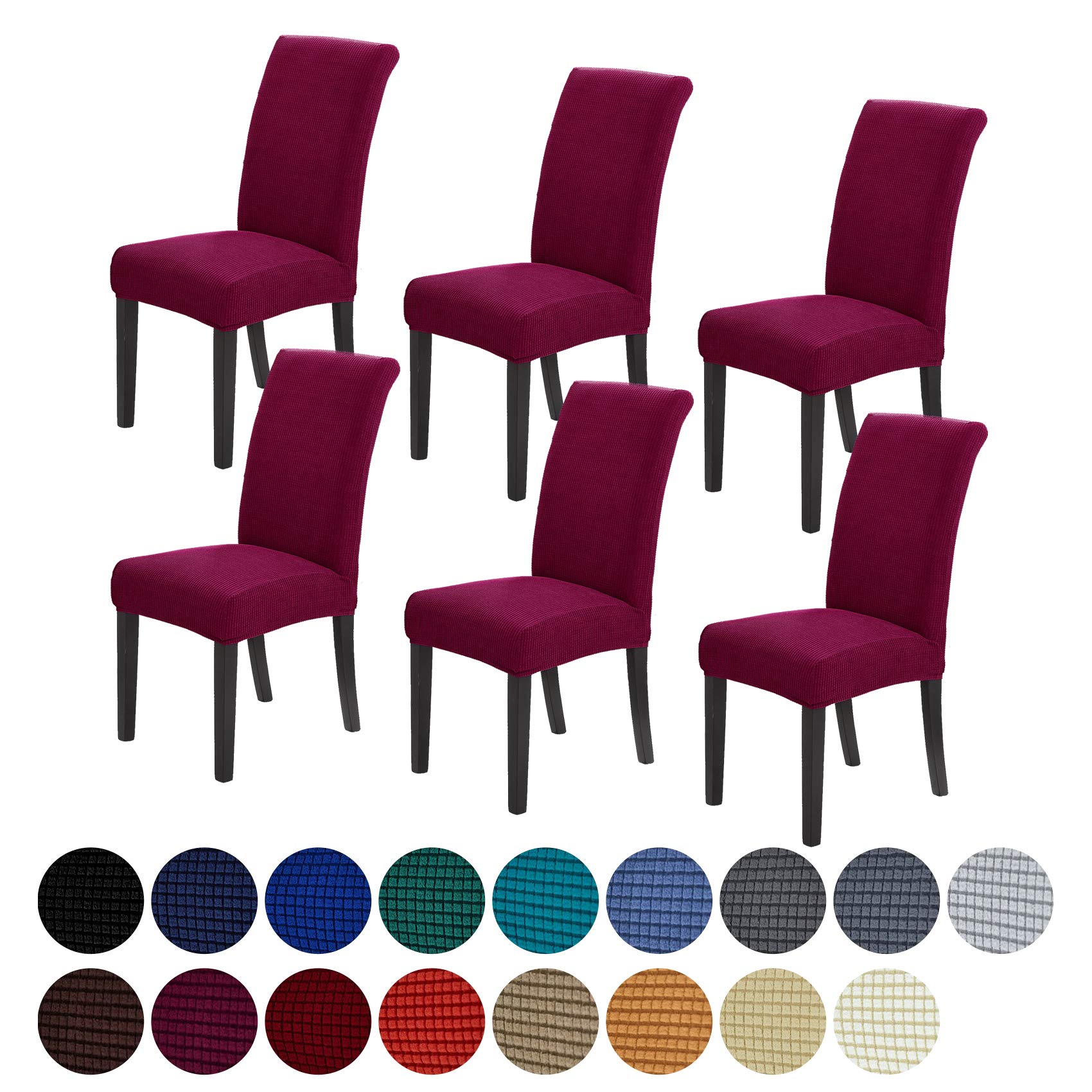 Photo 1 of Howhic Stretch Chair Covers for Dining Room Set of 6, Removable Washable Dining Room Chair Covers, Dining Chair Slipcovers Seat Protector, Great for Home Decor and Banquet (Burgundy, 6 Pack)