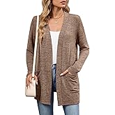 DEARCASE Women's Long Sleeve Open Front Cardigan Lightweight Casual Loose Fit Bolero Sweater with Pockets