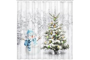 Cnayuep Christmas Shower Curtain, Winter Shower Curtain Set, Cute Bathroom Shower Curtain Sets, Snowman Christmas Tree Shower Curtains, Bathroom Curtains Shower Set Bathroom Decor 72"X72"