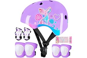 FIODAY Toddler Bike Helmet Kids Helmet Knee Pads and Elbow Pads Set Adjustable Protective Gear Set with DIY Stickers for Girls Age 3-5-8 Years