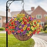 Artificial Faux Hanging Flowers Plants Basket for Outdoors Outside Spring Summer Decoration,Hanging Planters with Silk Fake Flowers Realistic UV Resistant Balcony Porch Garden Patio Home(4 Multicolor)