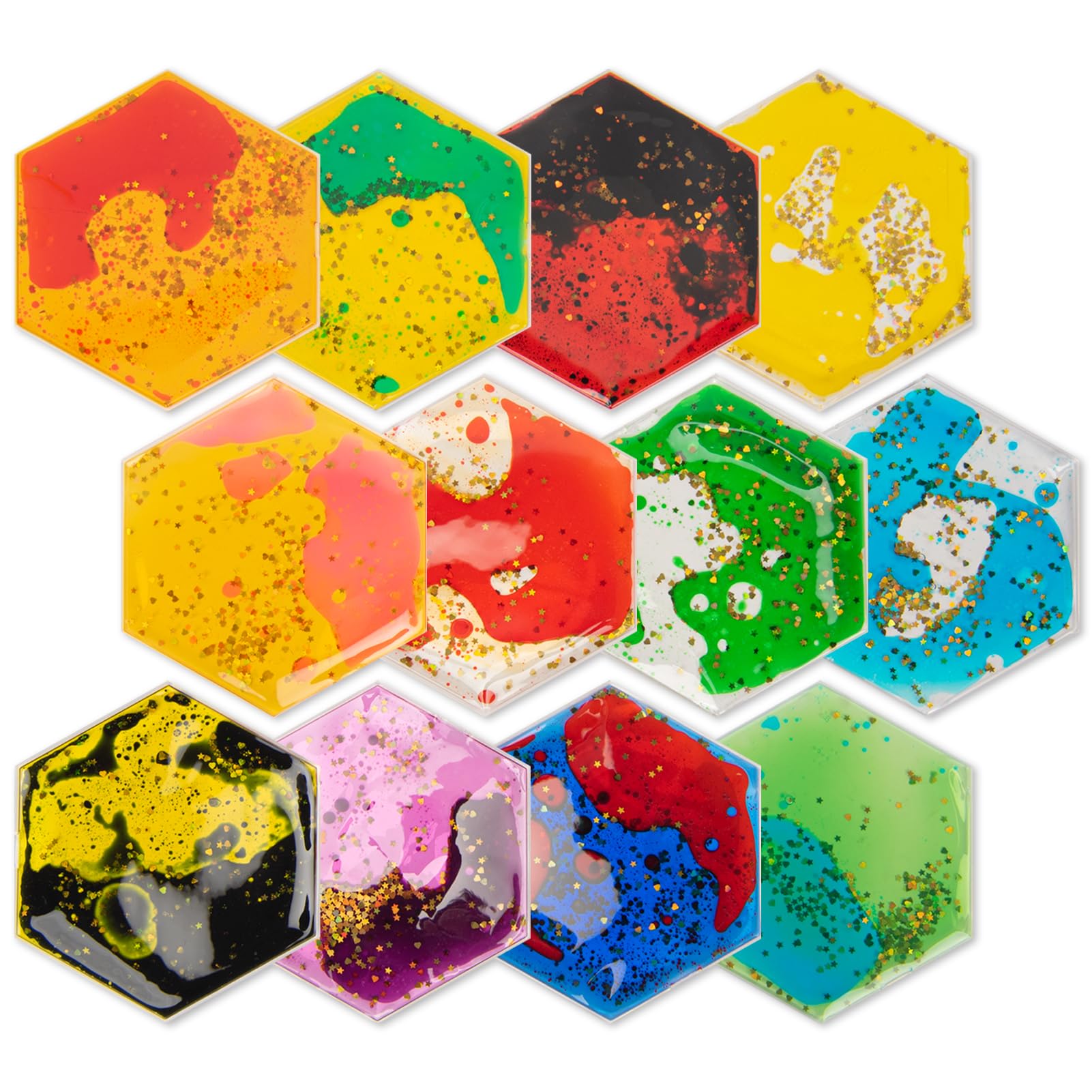 Photo 1 of Art3d Hexagon Sensory Fidget Liquid Motion Tiles for Kids, Toddler, Teens - Interactive Soft Gel Liquid Play Mats for Home, Schools, Playrooms, Multi-Pack of 12 Tiles