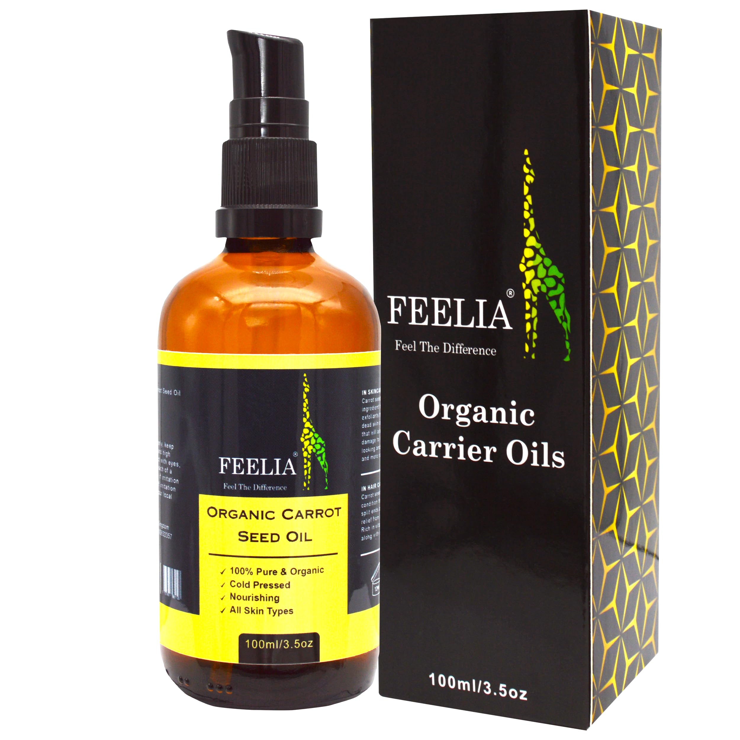 Feelia - Organic Carrot Seed Oil - Cold Pressed, Nourishing, 100% Pure & Natural, Premium Quality for Skin & Hair Care, All Skin Types