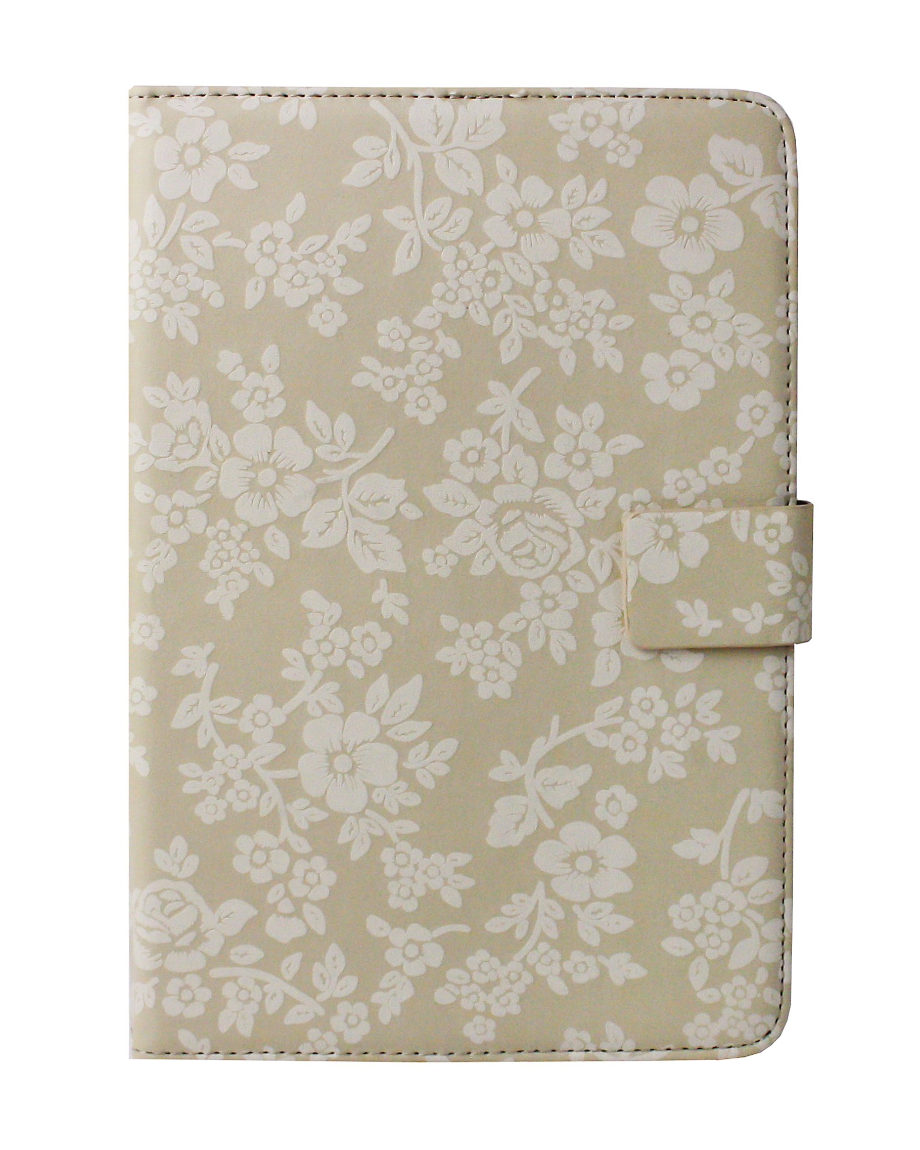 Emartbuy Universal 7-8.8 Inch Vintage Floral Beige Multi Angle Folio Wallet Case Cover With Card Slots and Stylus Pen Compatible With Selected Devices Listed Below