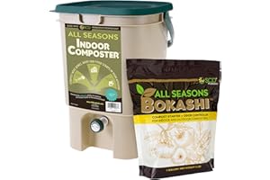 All Seasons Indoor Composter Starter Kit – 5 Gallon Tan Compost Bin For Kitchen Countertop With Lid, Spigot & 1 Gallon (2 lbs.) Bag Of Dry Bokashi Bran – by SCD Probiotics