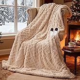 Heated Blanket King Size, Dual Control,Soft Faux Rabbit Fur Electric Blanket 90"x 100" with Overheat Protection, 6 Heating Levels & 10H Auto Off, ETL Certification(Cream)