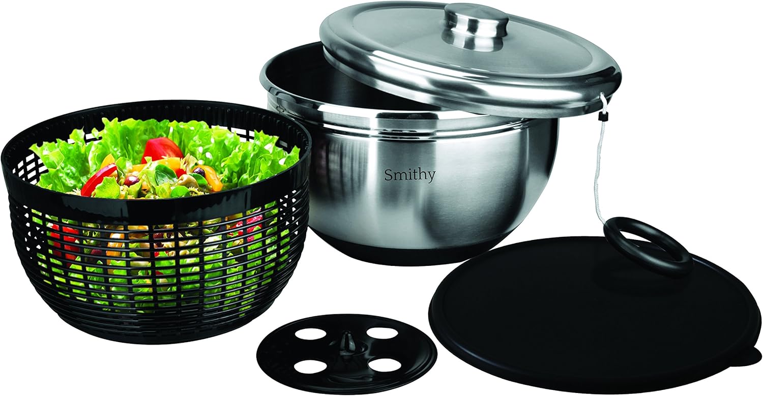 Premium Salad Spinner with Stainless Steel Serving Bowl and