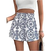 MakeMeChic Women's Floral Print Shorts Paperbag Waist Wide Leg Summer Boho Shorts