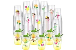 Kochorie 200 Pieces 16oz Hawaii Plastic Cups Hawaiian Luau Party Disposable Plastic Cups Tropical Hibiscus Drinking Cups Pineapple Tropical Wine Glasses for Tiki and Summer Beach Pool Party Supplies