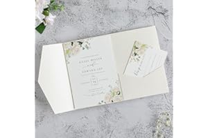 FEIYI 20 PCS Ivory Tri-fold Laser Cut Wedding Invitation Pockets for 5x7 Wedding Cards Bridal Shower Engagement Quinceanera Invitation