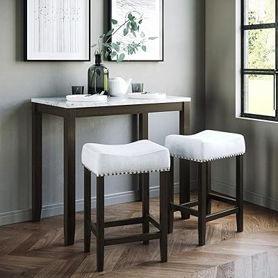Nathan James Viktor Dining Set, Marble Top Table with Fabric Seats