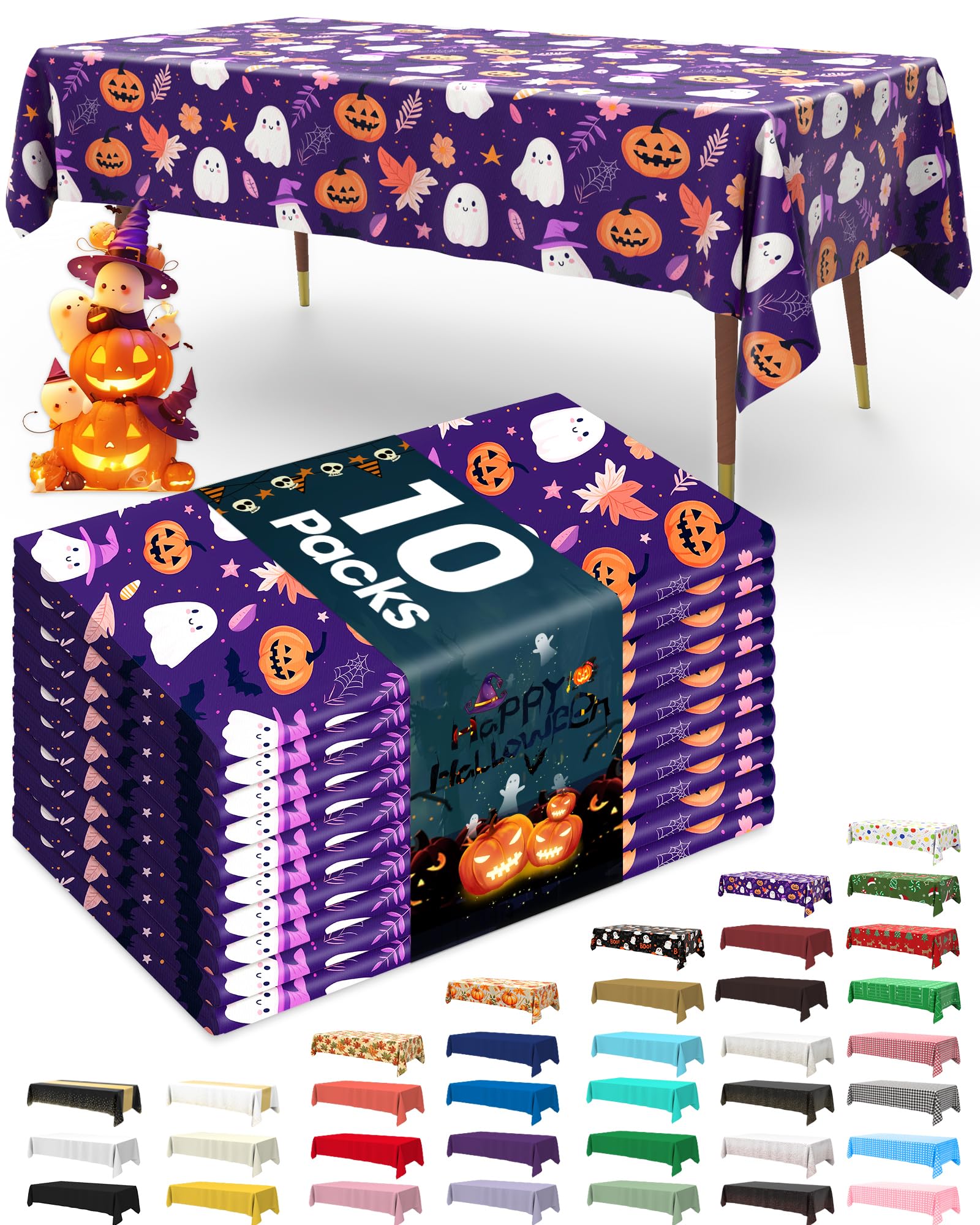 Pureegg Plastic Table Cloth Disposable 10 Pack, 54