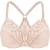 MELENECA Women's Racerback Front Closure Full Coverage Unlined Plus Size Underwire Bra Beige 44DD