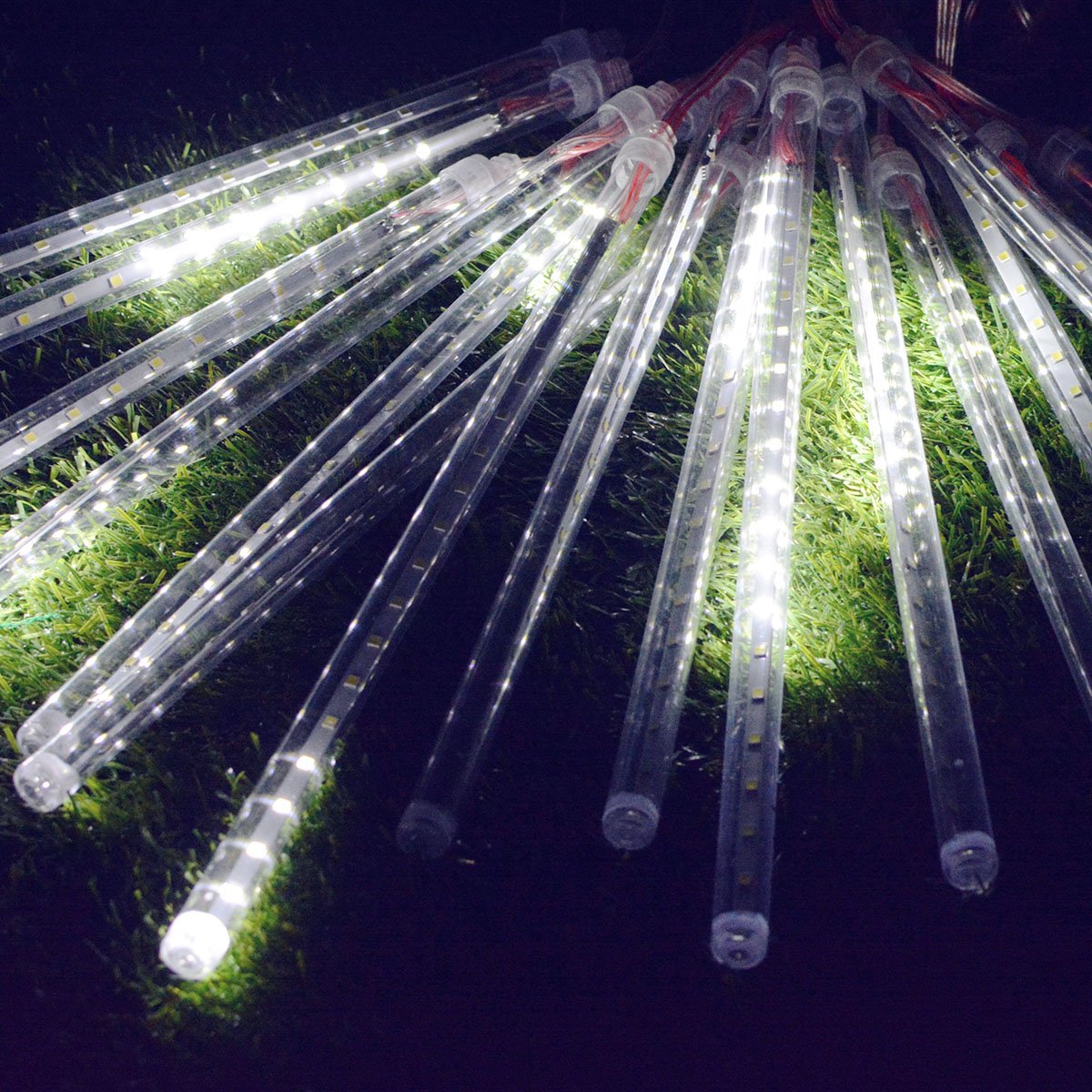 Vmanoo LED outdoor Lights 8 Tube Meteor Shower Rain Lights Solar Powered Icicle 763383457976 eBay