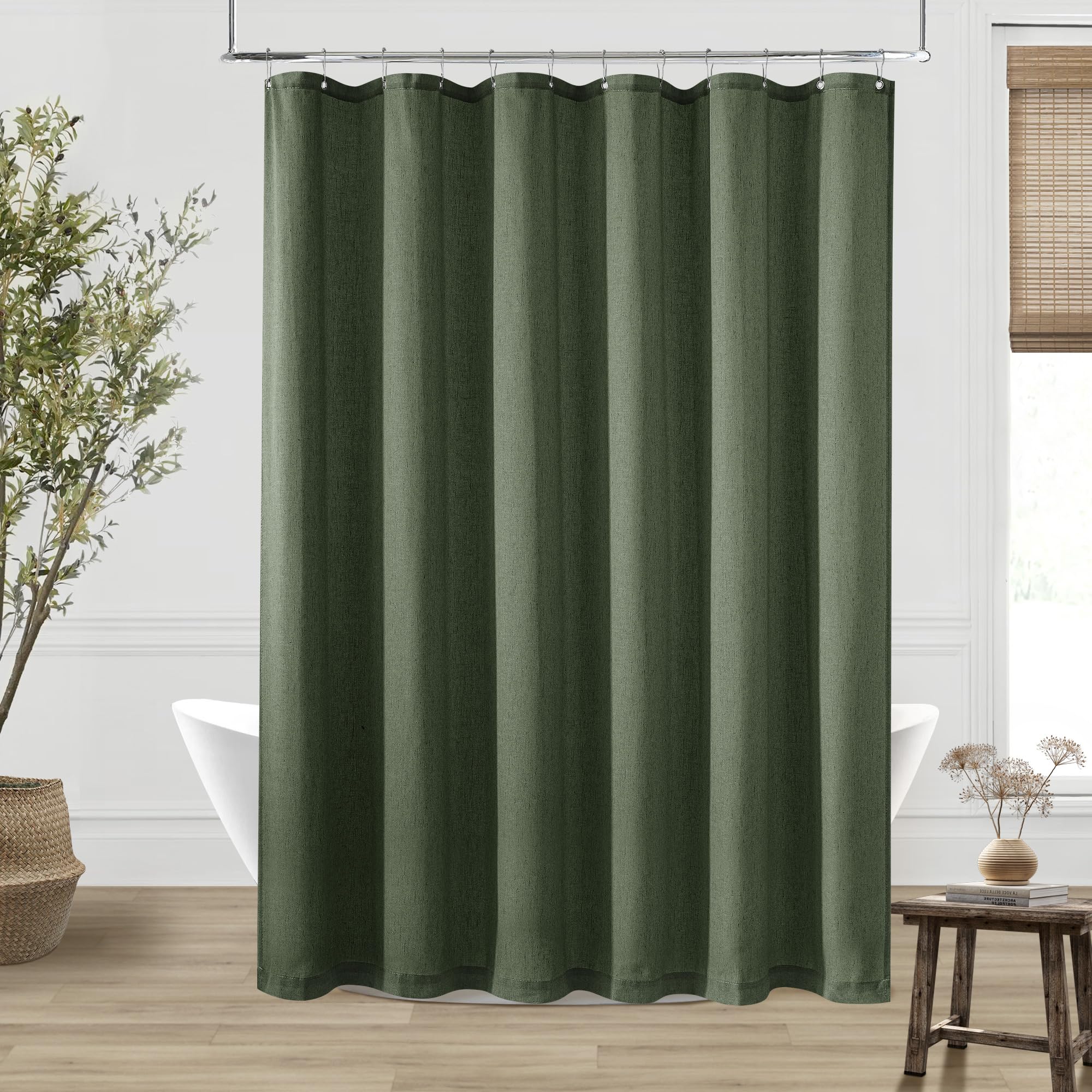 90 Inch Shower Curtain Olive Green Linen Extra Long