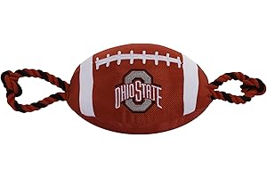 Pets First NCAA Ohio State Buckeyes Football Dog Toy, Tough Quality Nylon Materials, Strong Pull Ropes, Inner Squeaker, Collegiate Team Color (OH-3121)