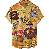 YBHUO Mens Thanksgiving Shirt Turkey Print Short Sleeve Hawaiian Bowling Casual Button Down Shirts
