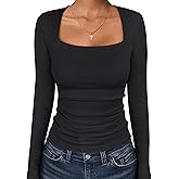 ANRABESS Long Sleeve Shirts for Women Square Neck Tops Ribbed Knit Slim Fit Basic Tee Going Out Fall Fashion Clothing